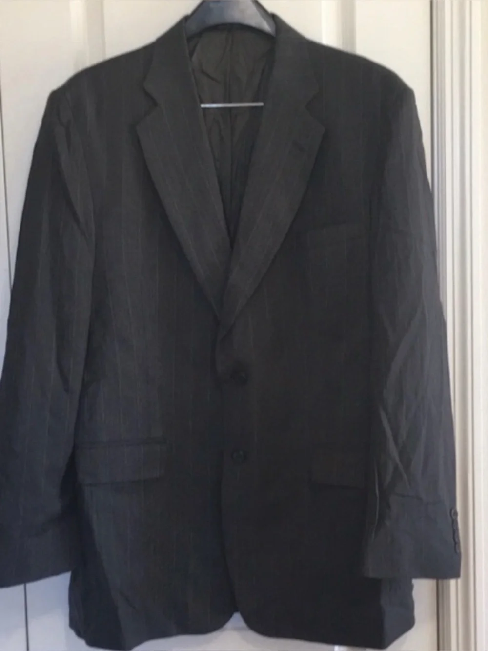 Stafford 100% Wool Pinstripe Suit Jacket Blazer Men’s 44R Charcoal Gray EUC